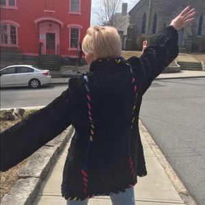 Black Shirred Knitted Beaver Coat